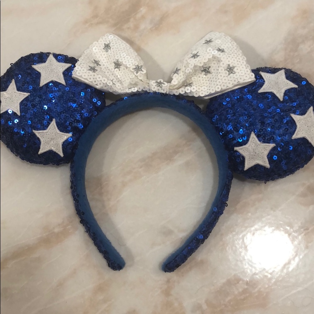 Disney Parks Blue Sequin July Stars Minnie Ears